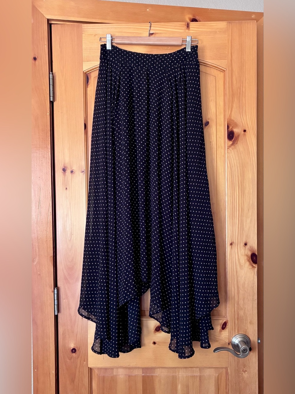 Free People Black and Tan Polka Dot High-Low Maxi Skirt